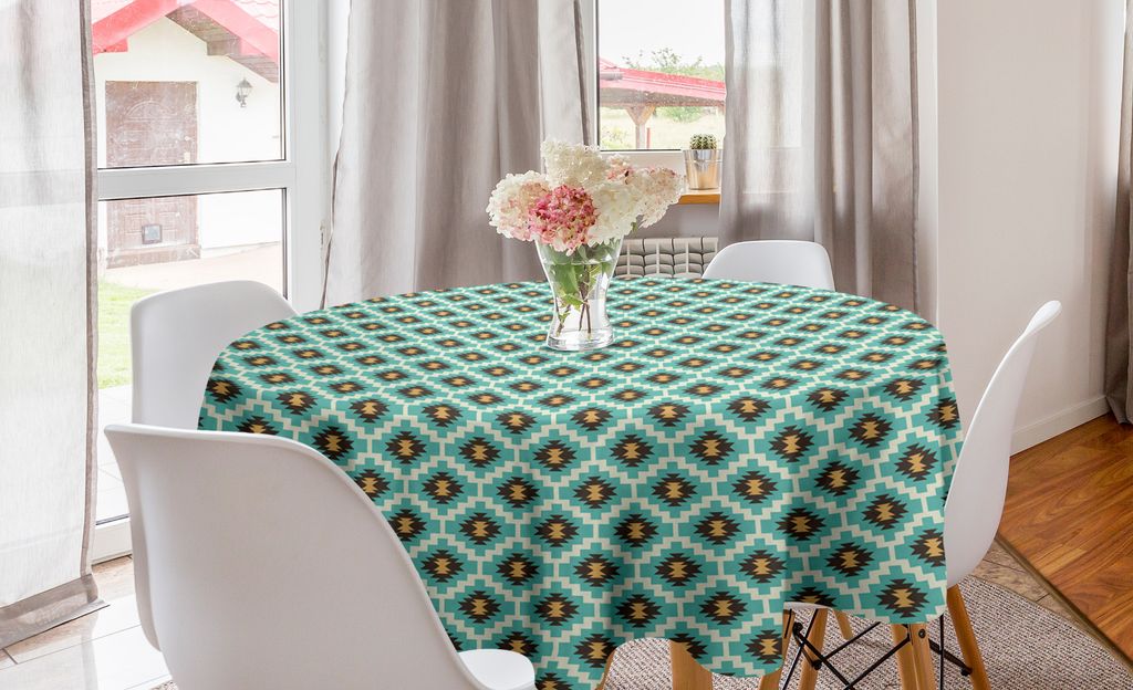 ABAKUHAUS Mexikaner Runde Tischdecke, Vintage und Geometrisches, Kreis Tischdecke Abdeckung für Esszimmer Küche Dekoration, 150 cm, Blassblau Apr...