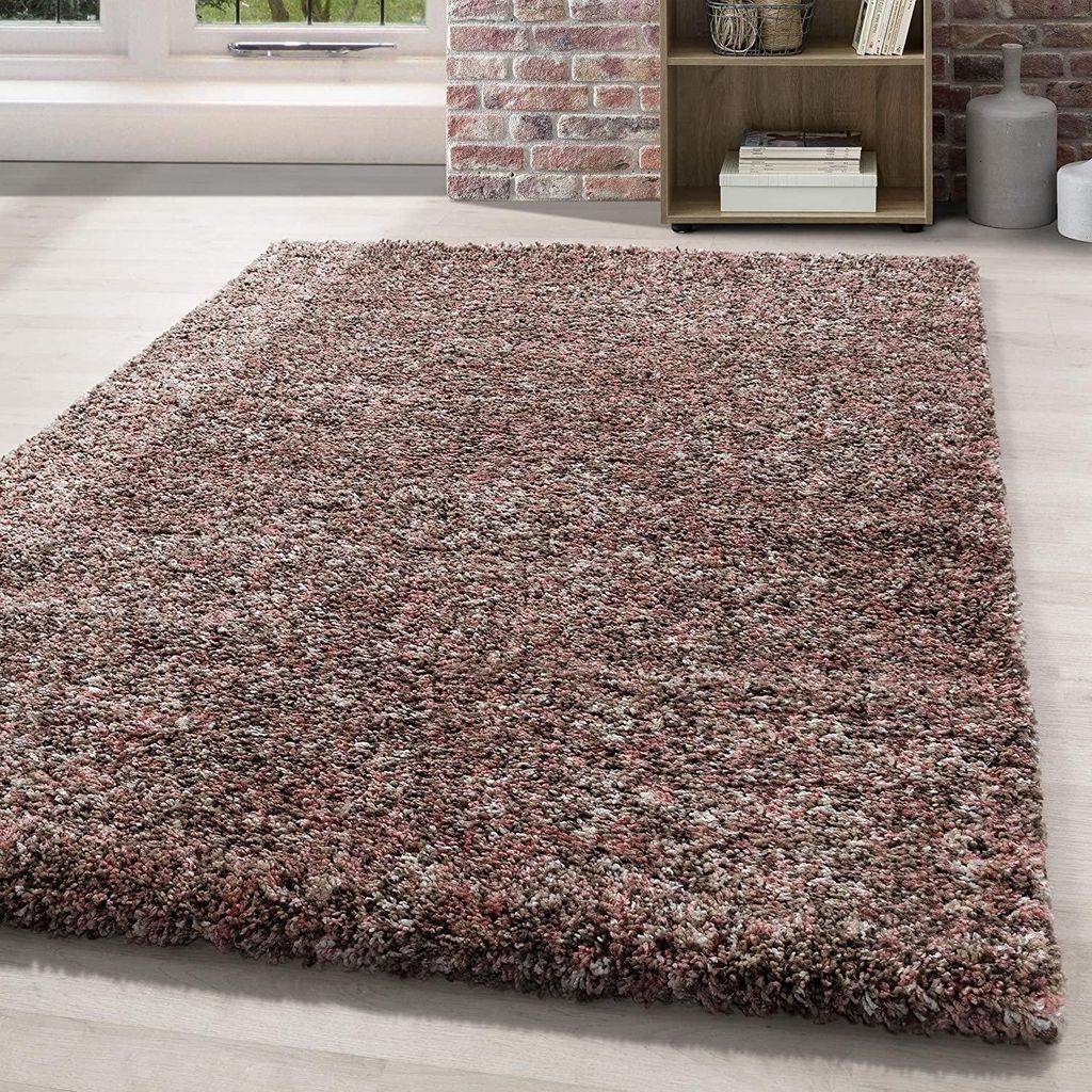 Hochflor Teppich Lorium Rosa, Melierter Wohnzimmer Teppich, Weich & Antiallergisch, Pflegeleicht, Geeignet für Fußbodenheizung, Größe 80 x 150 cm