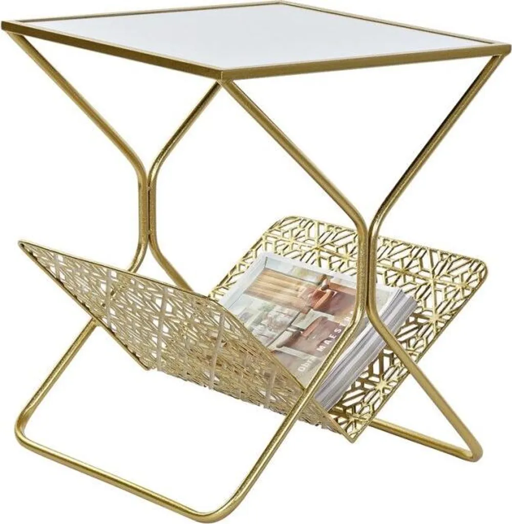 DKD Home Decor Porte-revue Doré en Métal et Miroir - 45 x 45 x 55 cm