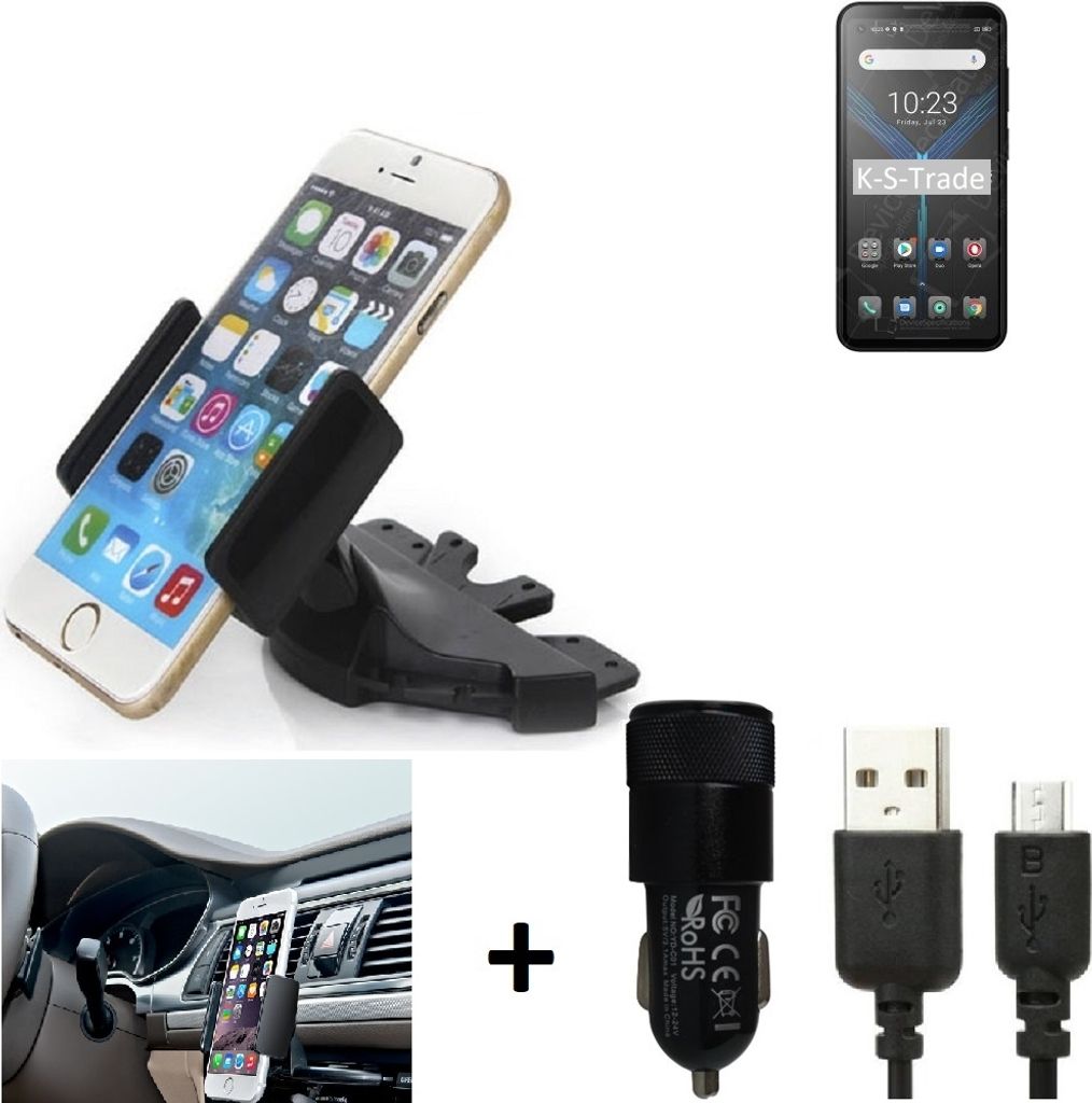 TOP SET K-S-Trade Autohalterung kompatibel mit Blackview BL5000 CD Schlitz Halterung KFZ-Halter Radio Handy Halterung 360° drehbar DVD-Schacht inkl.