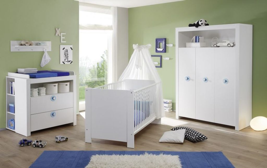 Babyzimmer komplett Set  weiß Gitterbett Baby Schrank Kommode Regale 5Farben NEU