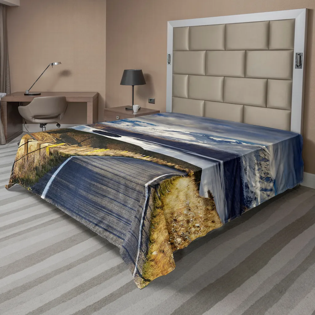 Drap de lit anti-plis et doux Paysage de Montagne 275 x 260 cm Blanc