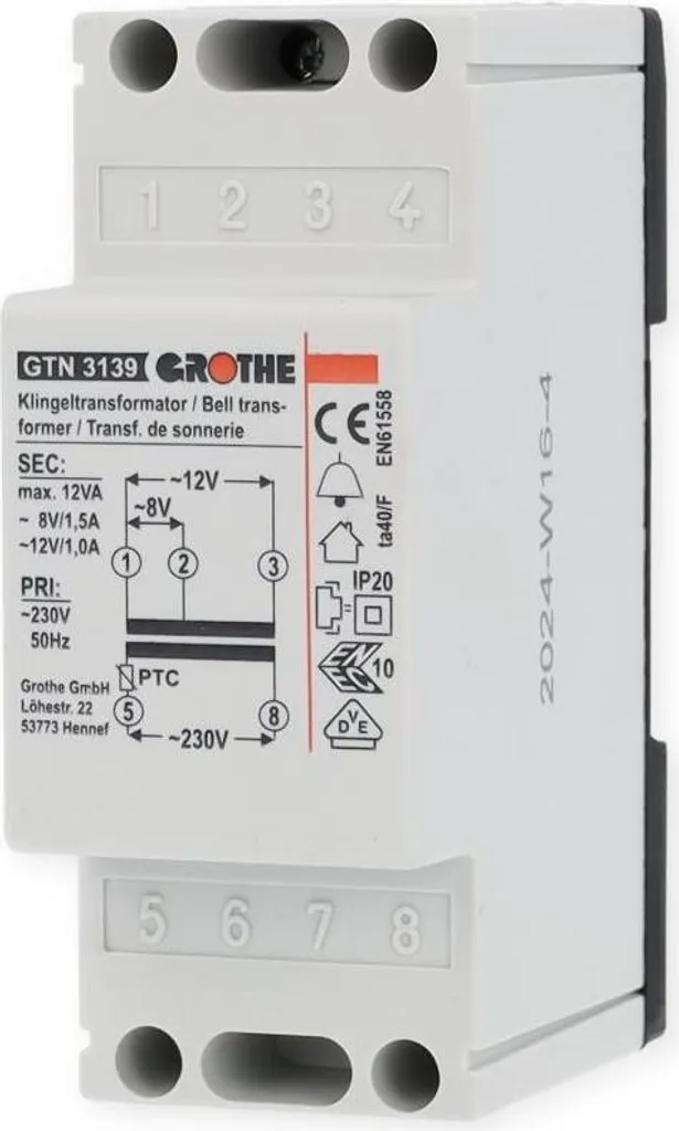Alimentation sonnette 8V 12V Grothe 14039 pour tableau électrique AC