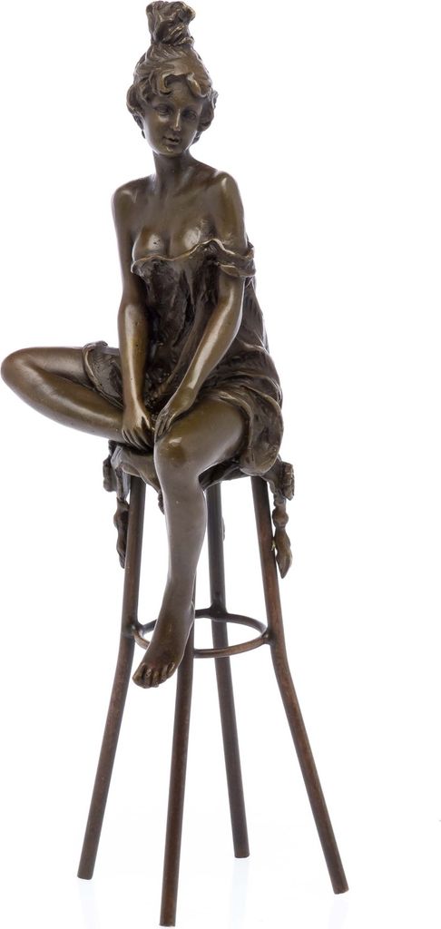 Bronzeskulptur Frau auf Barhocker Bronze Barfrau Figur Skulptur sculpture woman