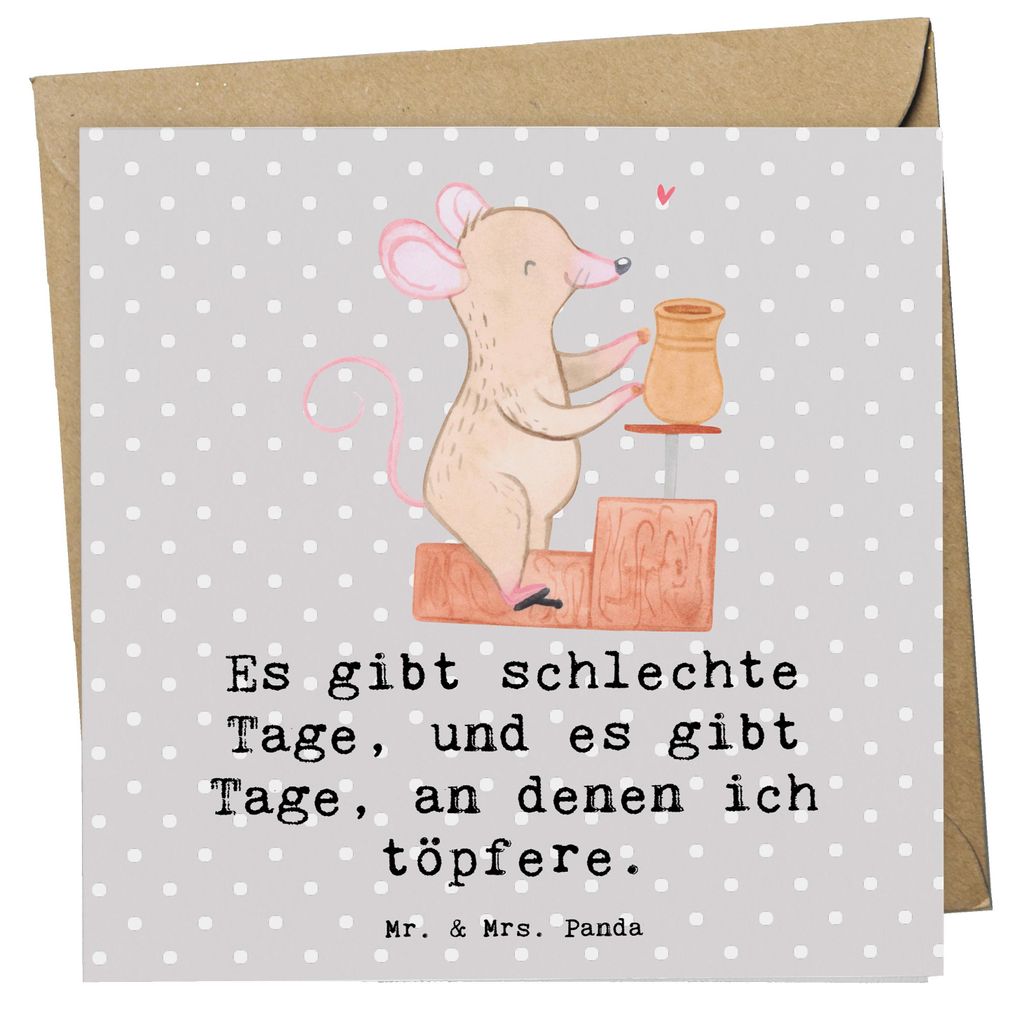 Mr. & Mrs. Panda Klappkarte Maus Töpfern - Grau Pastell - Geschenk, anlasskarte, Grußkarte, Glückwunschkarte, doppelkarte, Töpferei, faltkarte,...
