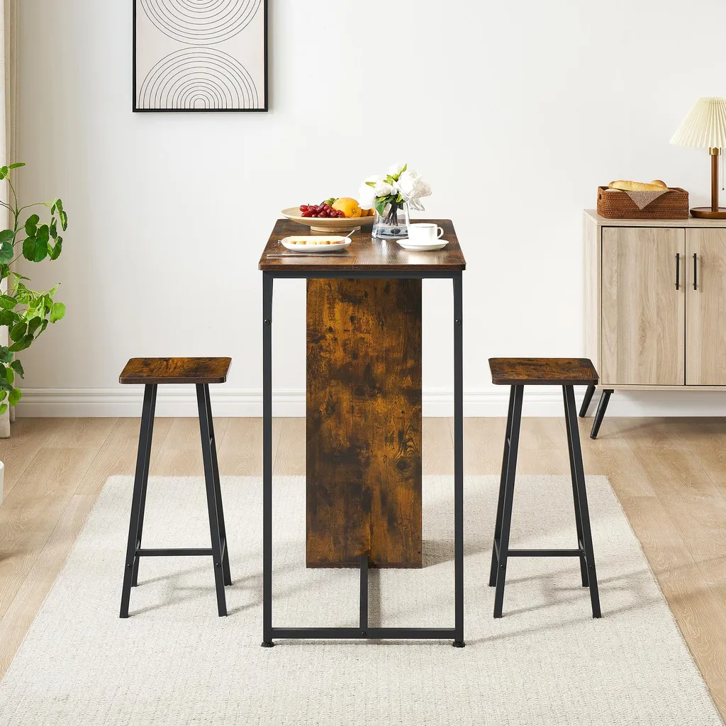 Table de cuisine compacte 3 pièces solution pour petits espaces marron