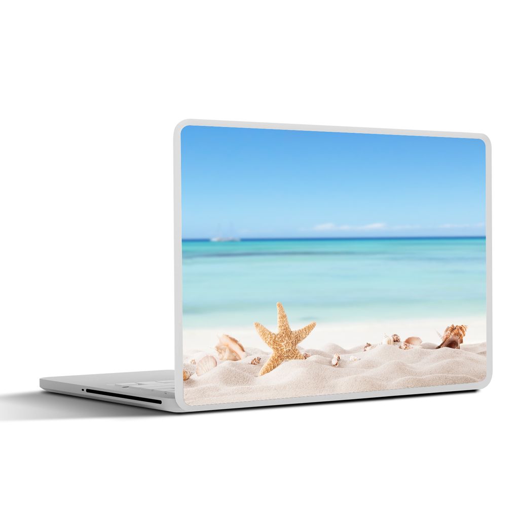 MuchoWow Laptop Aufkleber Sticker Cover Strand - Meer - Muscheln - Seesterne 30x22 cm - Laptop-Sticker
