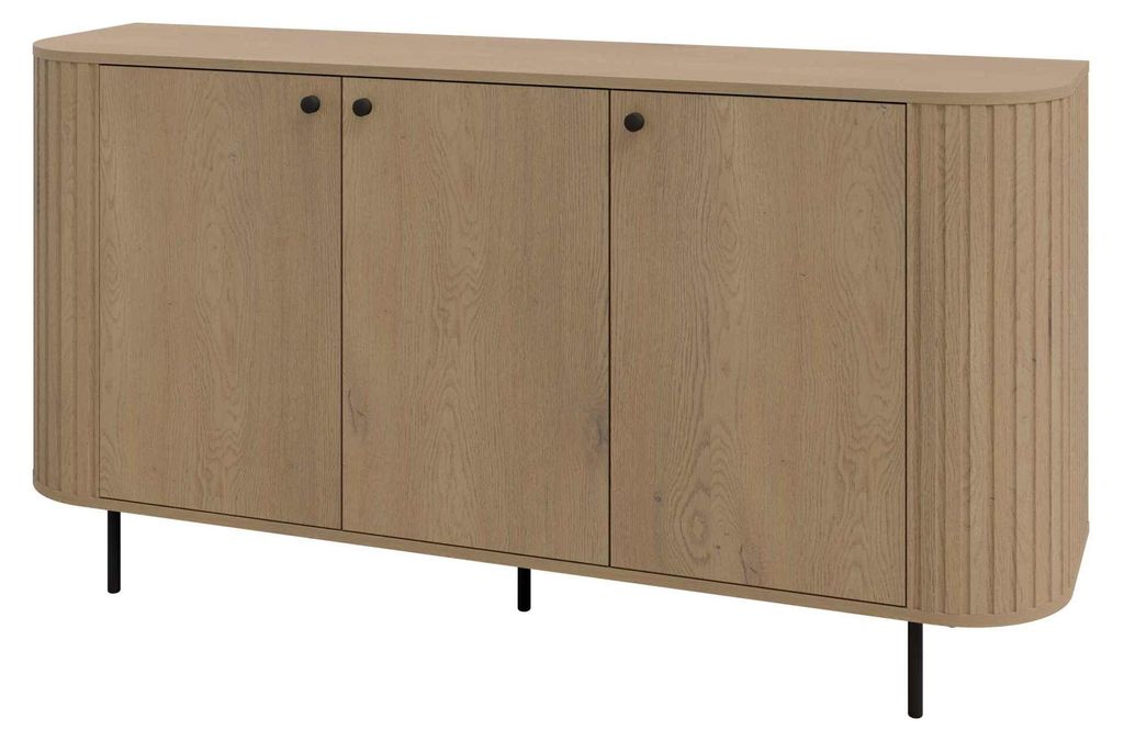 Masseno Kommode BOLLA 164,6 cm Sideboard mit Schubladen und 3 Türen für Wohnzimmer Schlafzimmer Modern 164,6x42,3x85,4 cm Eichefarben