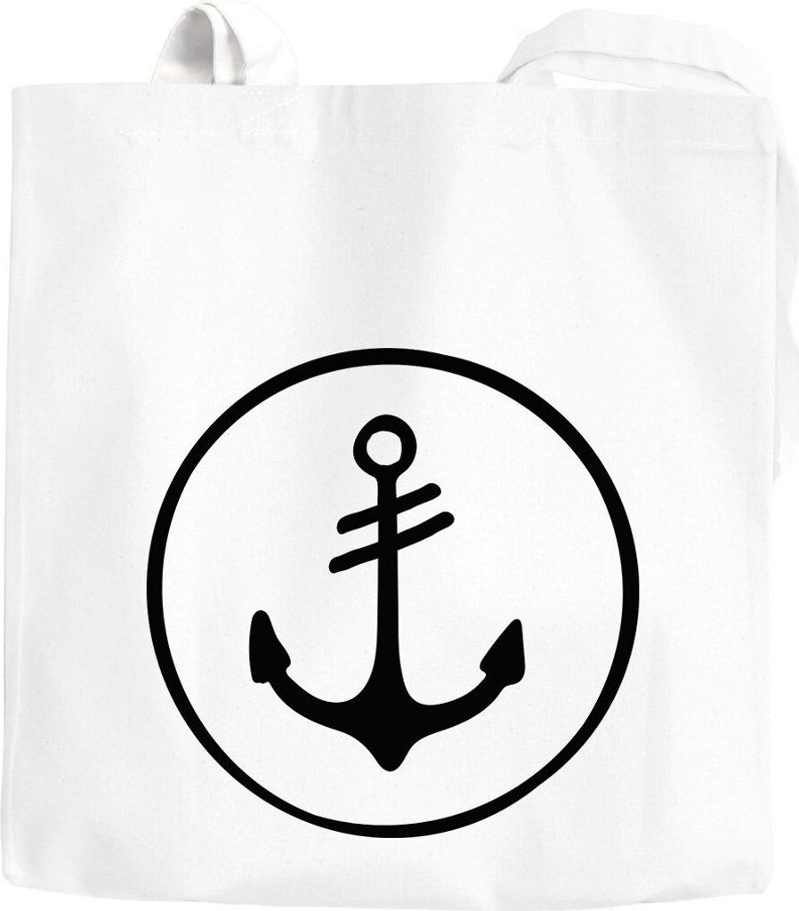 Maritime Einkaufstüte Baumwoll-Tasche Jutebeutel Anker Round Moonworks weiß 2 lange Henkel