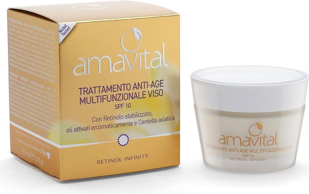 Amavital Retinol Infinity Multi-Active Anti-Aging-Pflegecreme LSF 10, Gesichtscreme mit stabilisiertem Retinol und Centella Asiatica, 50 ml