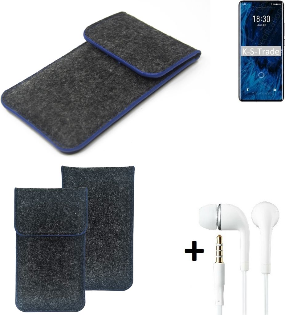 K-S-Trade Handy Schutz Hülle kompatibel mit Meizu 18s Pro Schutzhülle Handyhülle Filztasche Pouch Tasche Case Sleeve Filzhülle dunkelgrau, blauer
