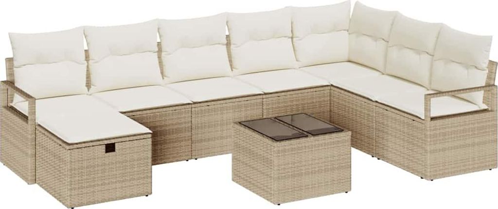 vidaXL Sofa Set mit Kissen 9 pcs Beige und Creme Poly-Rattan