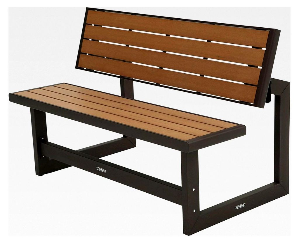 Gartenbank mit klappbarer Rückenlehne, umwandelbar in einen Tisch, Maße 141x78,5x88,5 cm, aus Polyethylen hoher Dichte, wasserabweisend, UV-gesch...