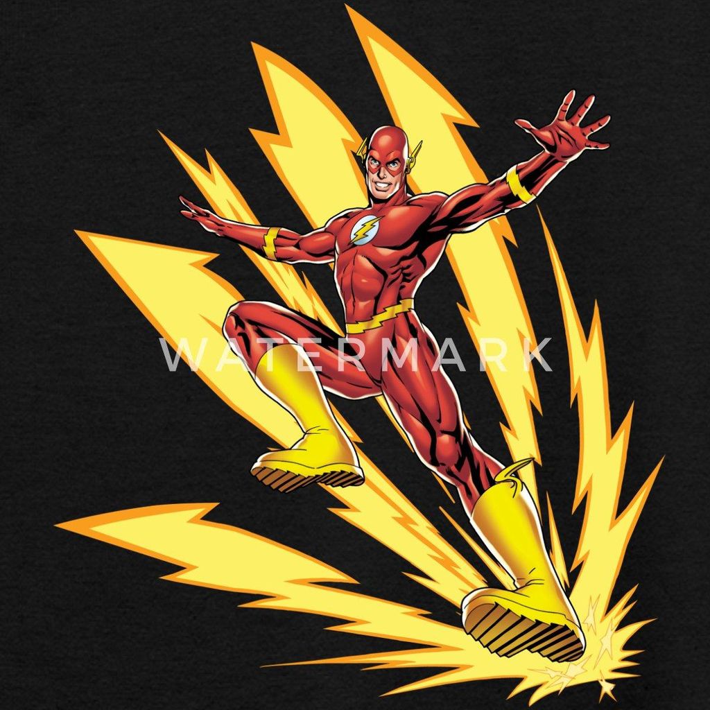 Spreadshirt DC Comics Justice League The Flash Blitze Teenager T-Shirt, 134/146 (9-11 Jahre), Schwarz