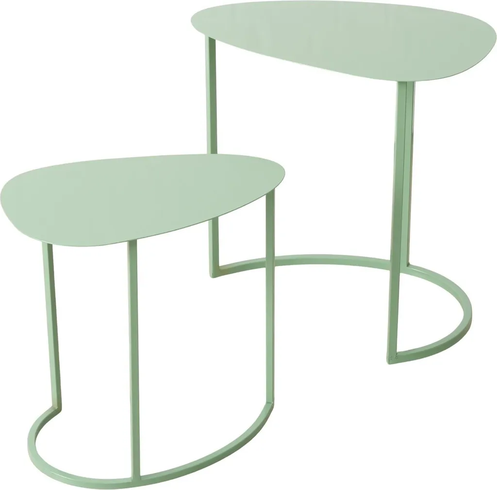 Tables basses gigognes JERRY en métal vert forme de goutte pour salon