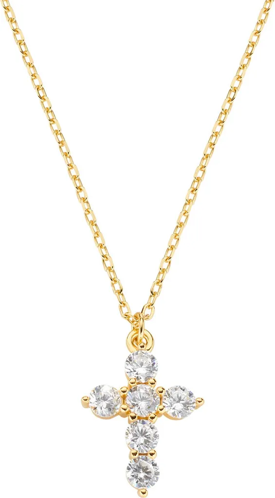 Collana AMEN Croce in Argento 925 Oro con Zirconi Bianchi - 45 cm
