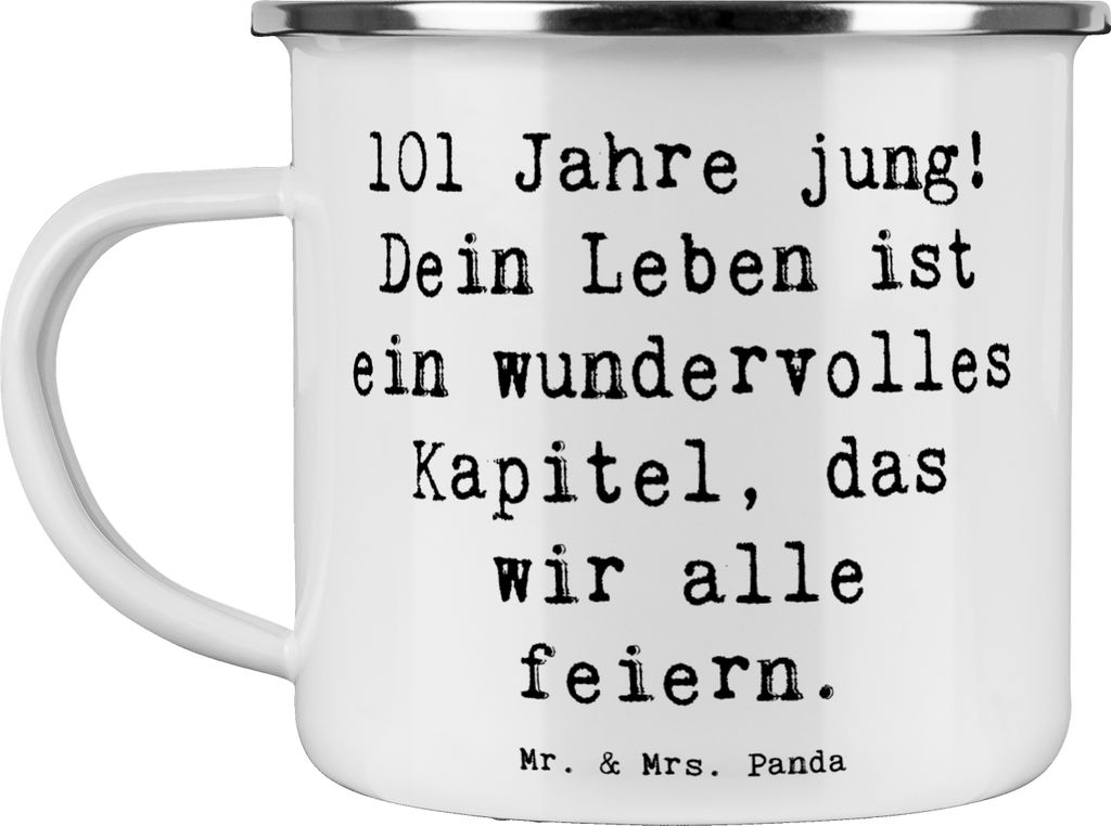 Mr. & Mrs. Panda Camping Emaille Tasse Spruch 101. Geburtstag Feier - Weiß - Geschenk, Erinnerungen, Happy Birthday, Jubiläum, Kaffeepott, 101 Ja...