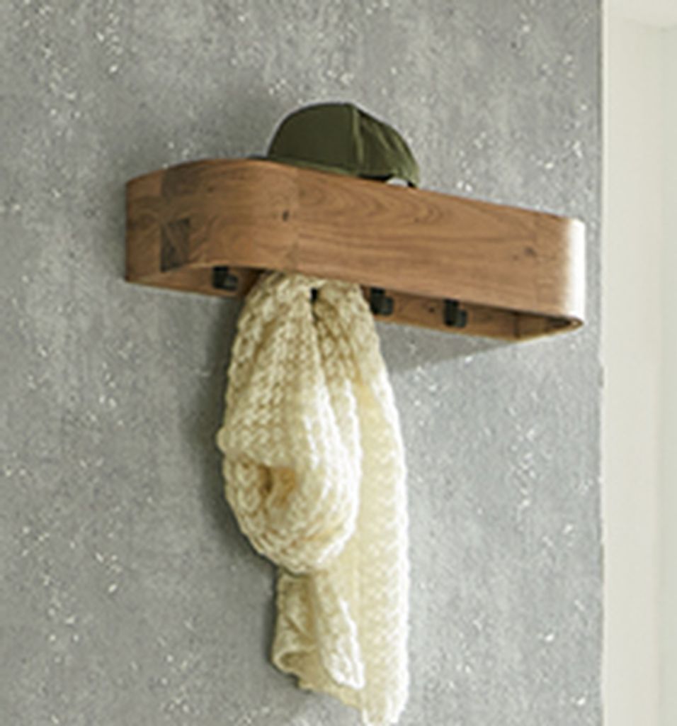 Wandgarderobe >54968< in akazie, schwarz, Massivholz, Metall - 60x13x20 (BxHxT)