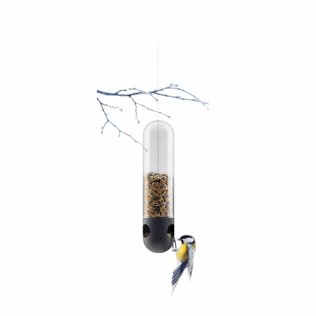 Eva Solo Vogelfutterröhre, Vogelfutterstation, Futterstation, Draußen, Garten, Edelstahl/Glas/Silikon, Transparent, Ø 10 cm, 571043