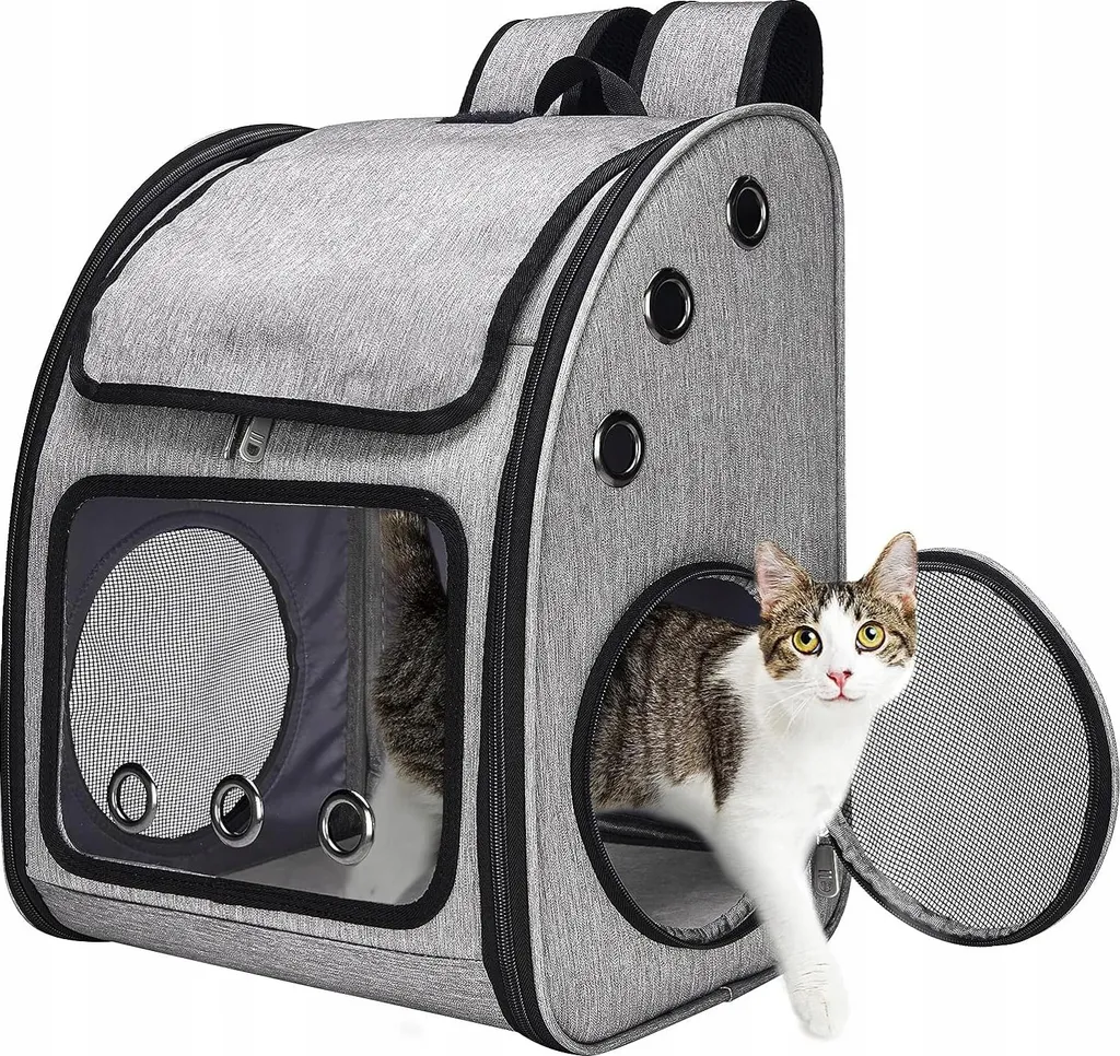 Sac de voyage 3 en 1 pour chien et chat, gris, avec brosse pour 10kg max - 9