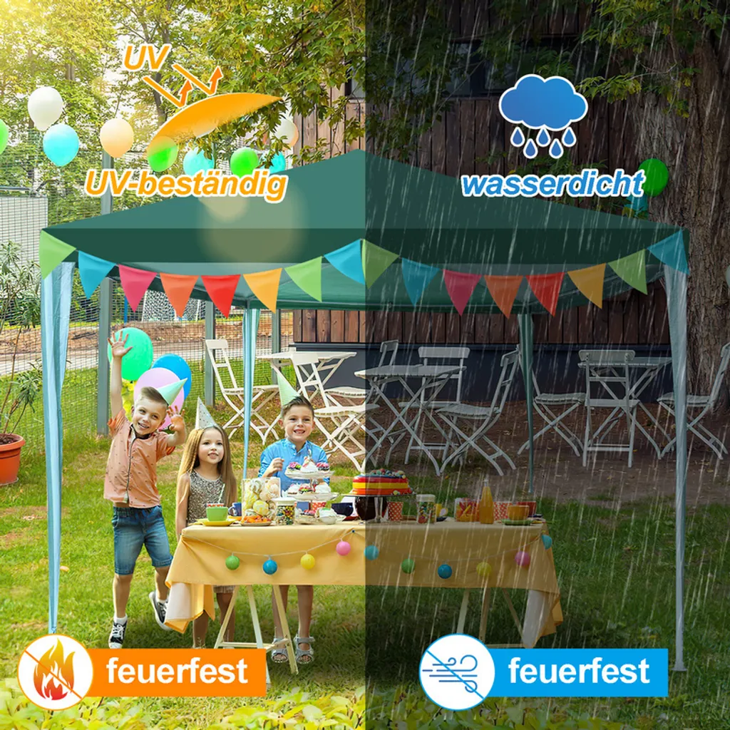 Gazebo da Esterno Hengda 3x3m Verde con Pannelli Laterali Rimovibili - 6
