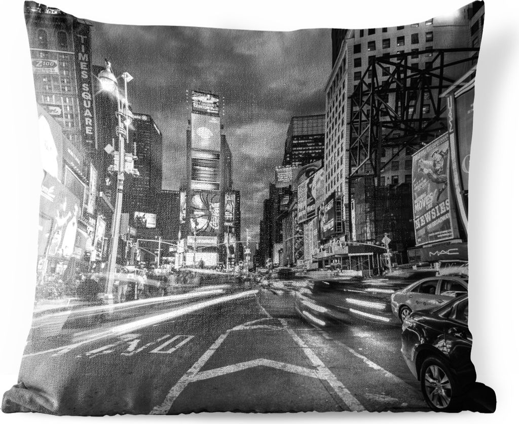 MuchoWow Outdoor Kissen - Times Square New York - schwarz und weiß - 45x45 cm - Wetterfest - Lounge Kissen - Fotokissen - Dekoratives Kissen