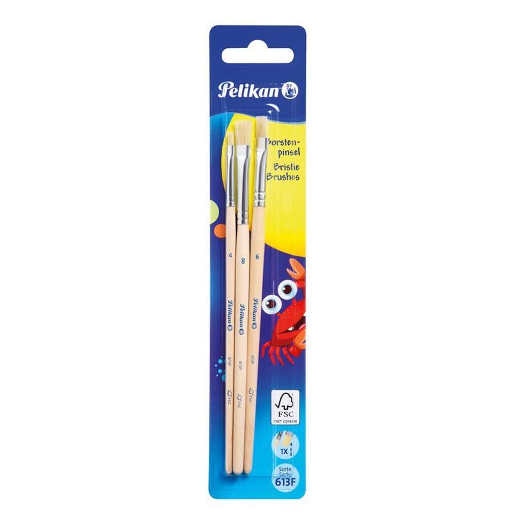 Pelikan Pinselset 3-teilig, kurz/flach, Gr. 4, 6, 8, reine Produktbild
