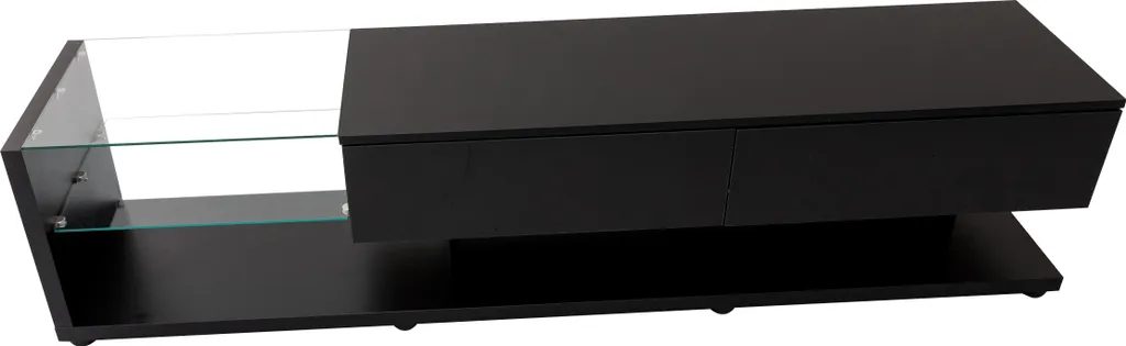 Meuble TV LED variable bicolore noir et bois avec vitre fixe