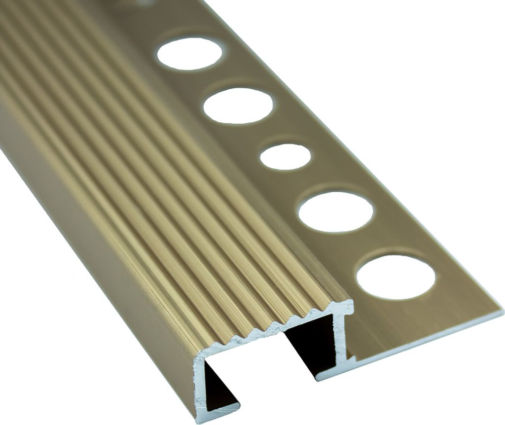Alu Stufenprofil Fliesenschiene Profil Treppe Schiene L300cm H12mm gold