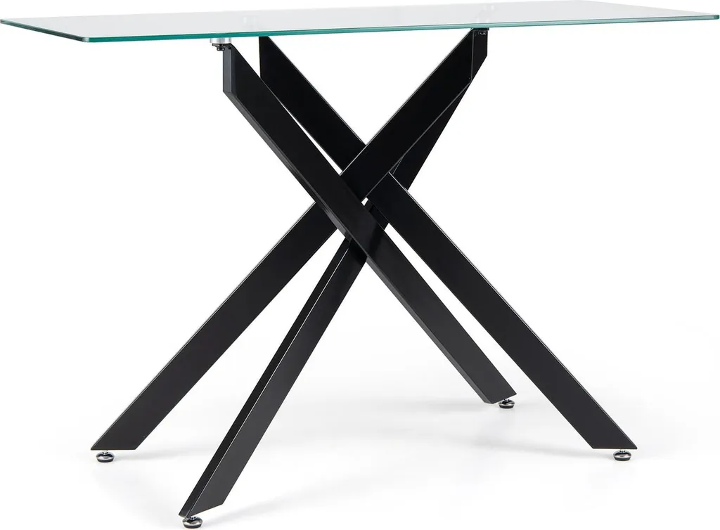 Table console en verre trempé et métal noir, design épuré L100cm