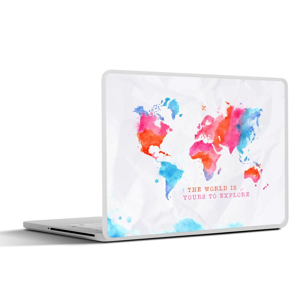 MuchoWow Laptop Aufkleber Sticker Cover Weltkarte - Sprichwort - Motivation - Reisen 32.5x23.5 cm - Sticker für Laptop - Selbstklebend