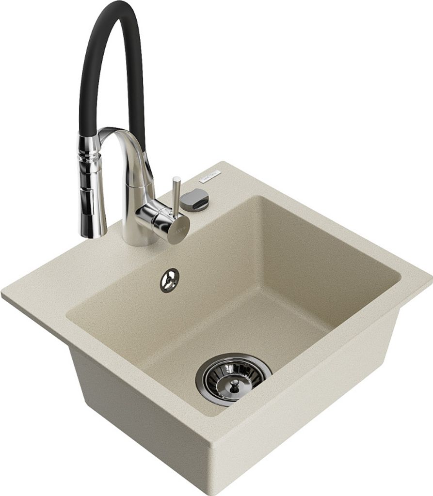 Mexen Milo 1-Becken-Granit-Spüle mit Mischbatterie Aster, Beige - 6505-69-73450-07-B