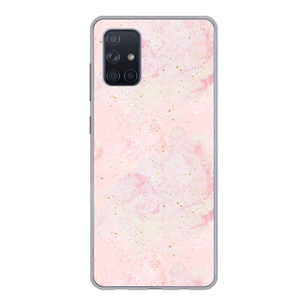 MuchoWow Handyhülle Schutzhülle Hülle für Samsung Galaxy A51 Marmor - Rosa - Glitter - Gold - Muster Silikon Softcase Handy Hülle - Schutzab...