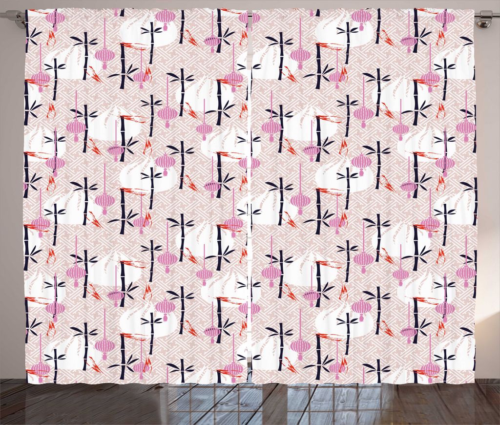 ABAKUHAUS asiatisch Rustikaler Vorhang, Dim Sum und Bambus Motive, Wohnzimmer Universalband Gardinen mit Schlaufen und Haken, 280 x 225 cm, Pale Sa...