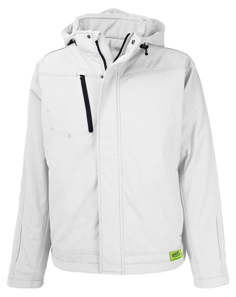 TMG KULT WORKER Herren Softshell-Arbeitsjacke winddicht mit Reflexpaspel, XL, weiß