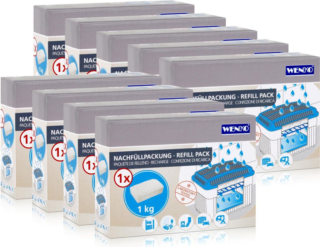 9x Wenko Nachfüllpackung Feuchtigkeitskiller Raum-Entfeuchter, 1kg Granulat
