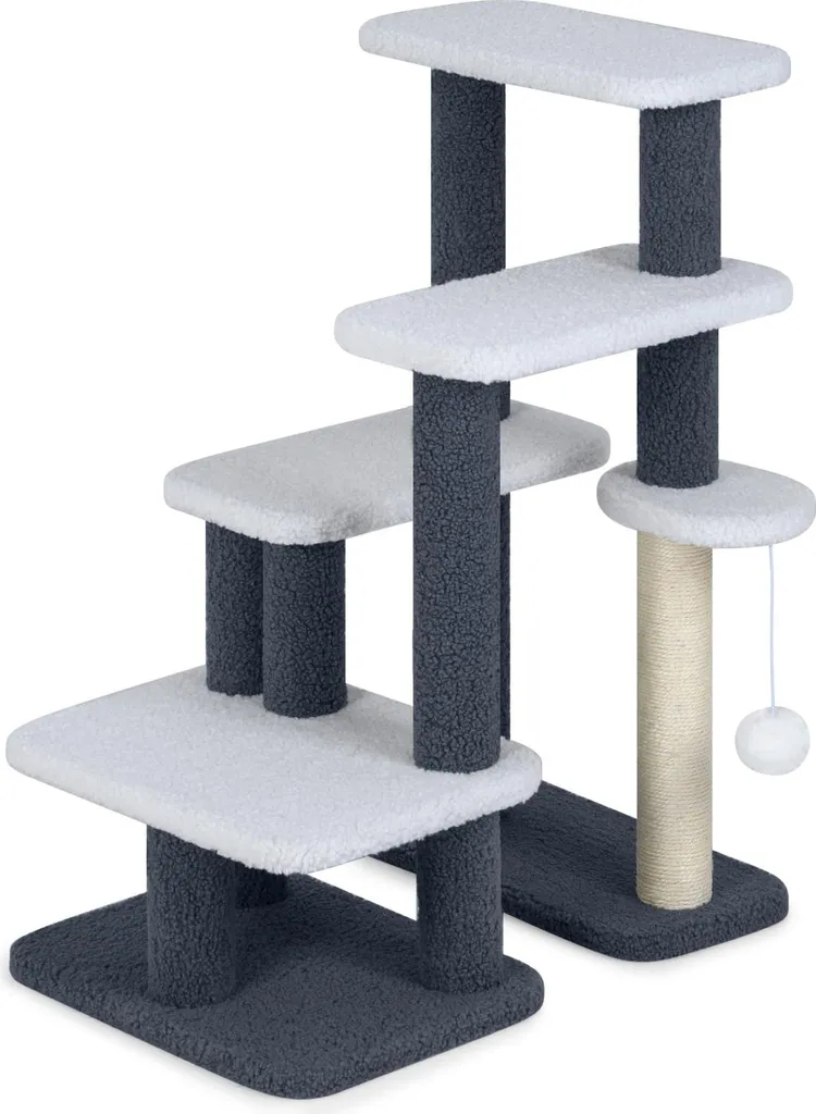 Arbre à chat gris anti-griffures mobilier avec poteau sisal et 4 étages