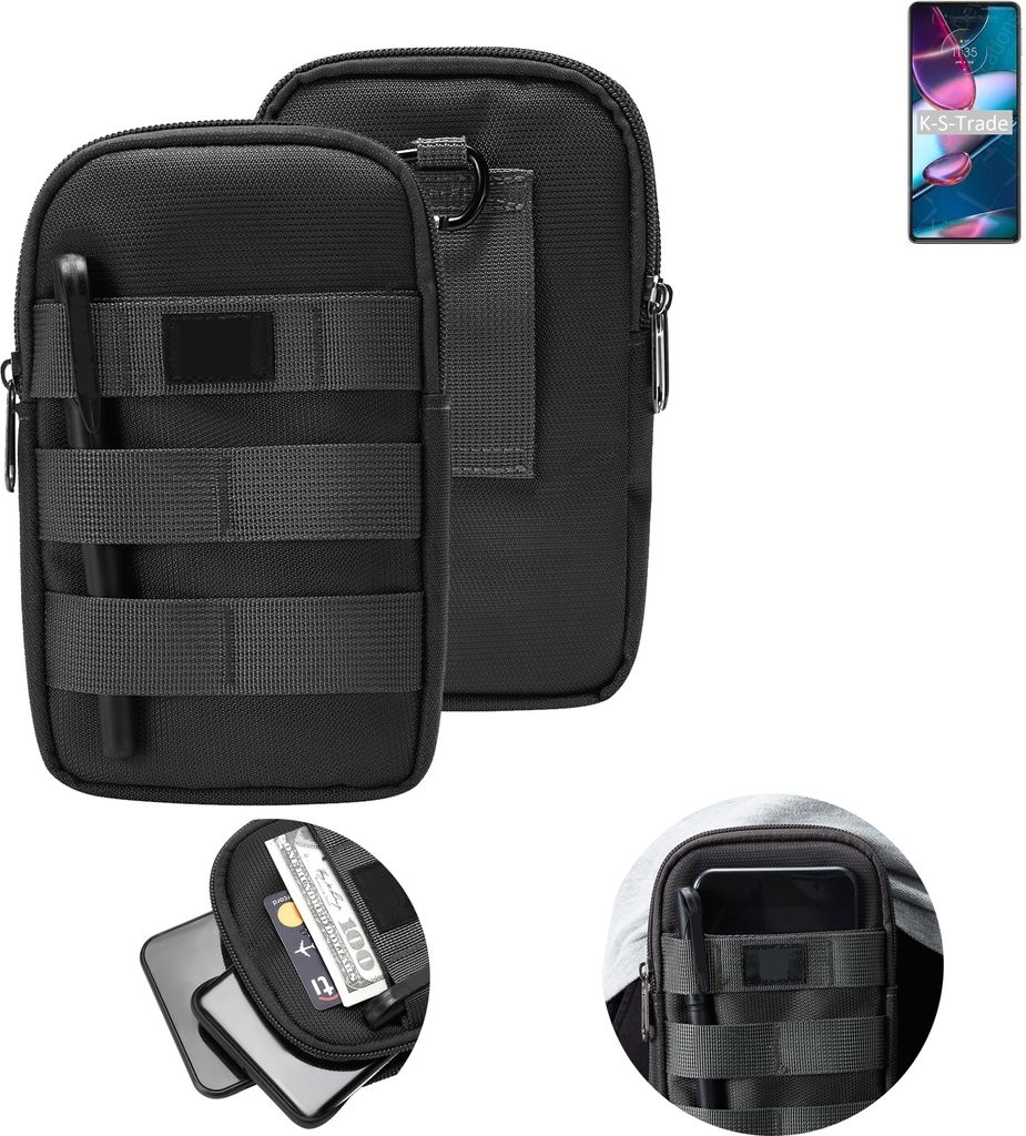 K-S-Trade Holster Gürtel Tasche kompatibel mit Motorola Edge 30 Pro Handy Tasche Schutz Hülle dunkel-grau viele Fächer, 1x