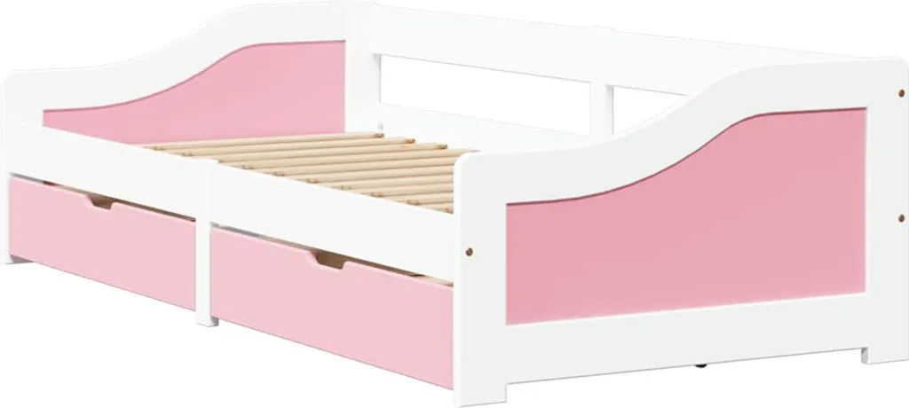 Lit de jour 90x200cm Blanc Rose avec 2 tiroirs de rangement coulissants