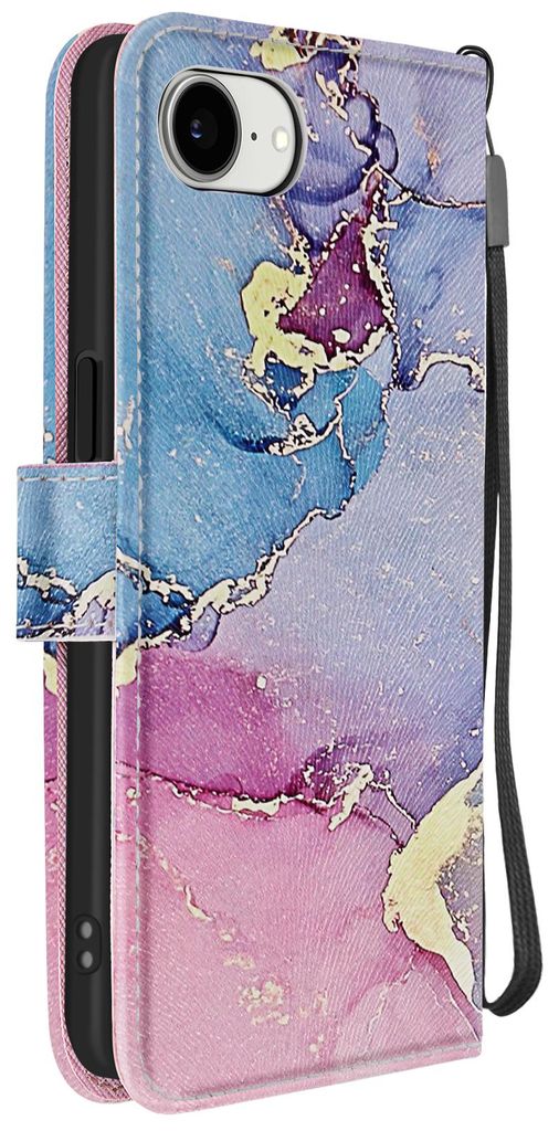 Avizar, Etui iPhone 17e Wallet Marmor mit Standfunktion und Schlaufe, Mehrfarbig
