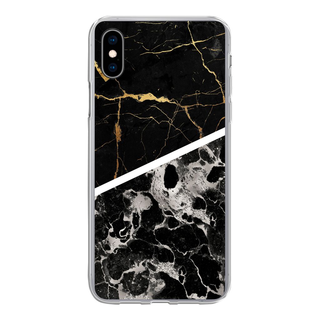 MuchoWow Handyhülle Schutzhülle Hülle für iPhone Xs Marmor - Gold - Luxus Silikon Softcase Handy Hülle - Handytasche