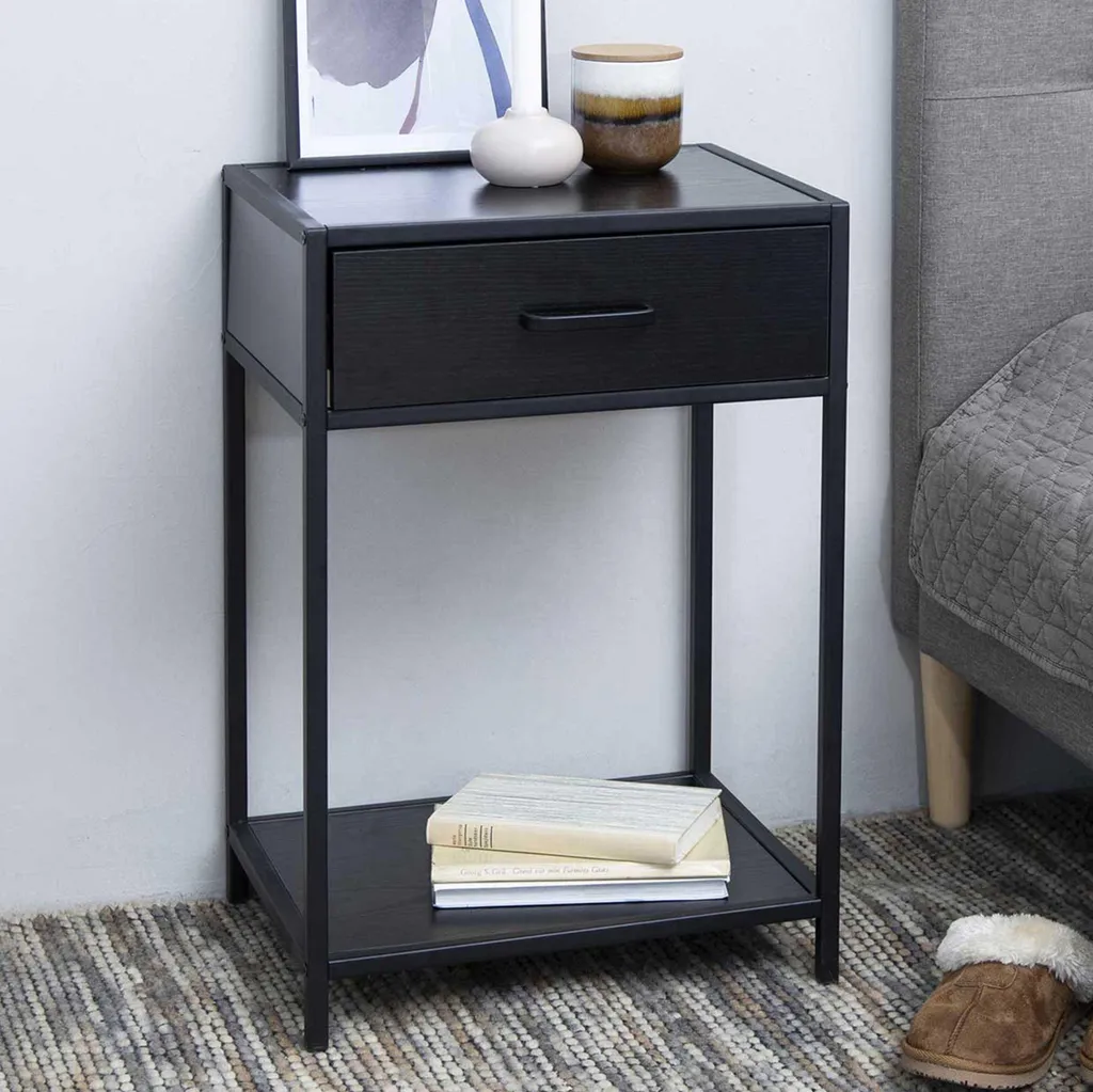 Table de chevet Seaford noir avec étagère de rangement structure métal - 9