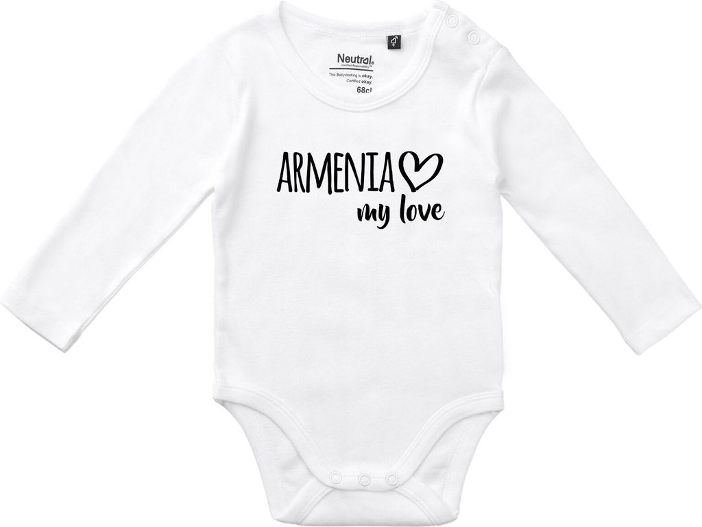 Huuraa Baby Body Armenia my love 62 White Baumwolle Fairtrade Langarmbody Geschenkidee