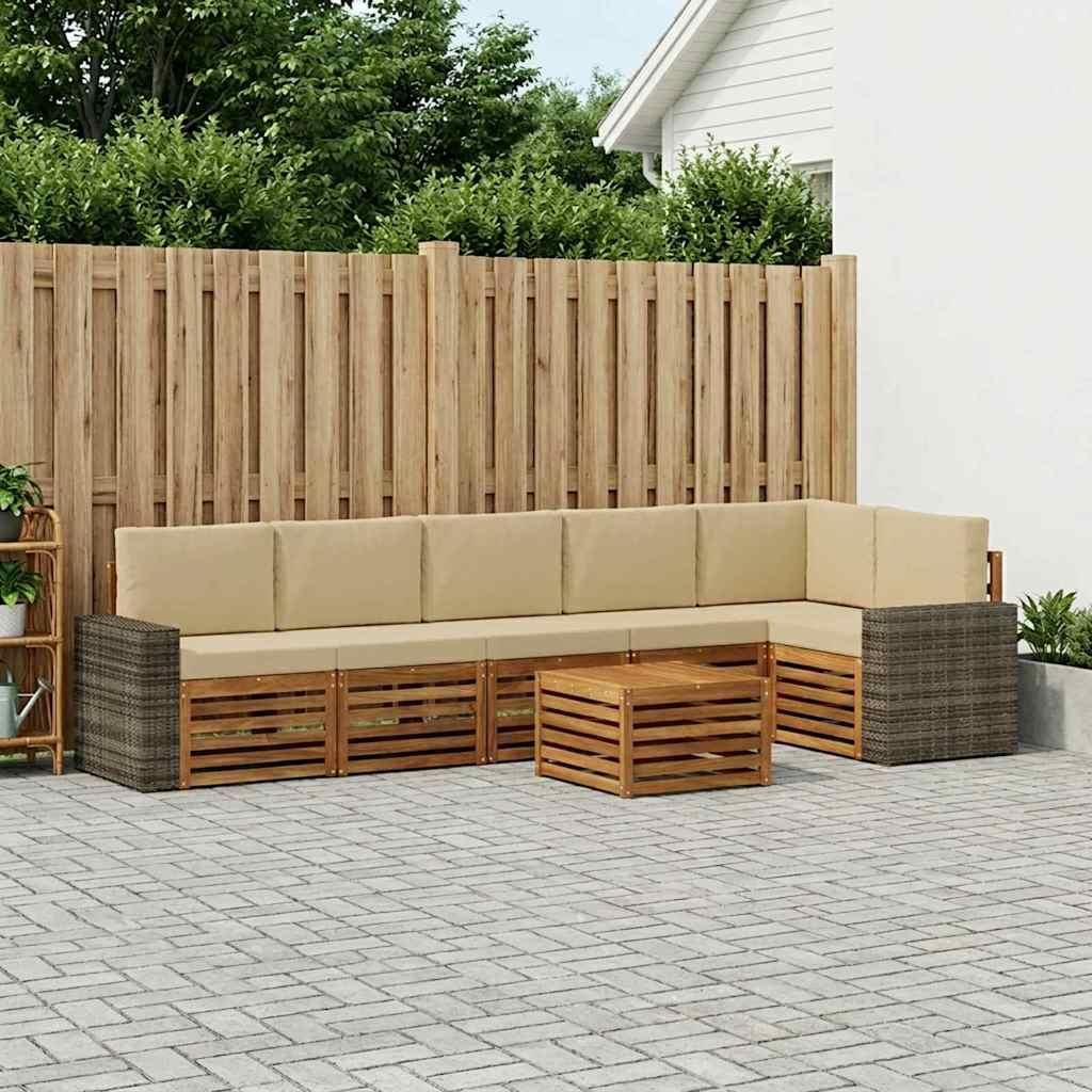 Möbel Ecksofa Set mit Kissen 7 pcs Natur und Beige Massivholz AkazieGartensofas - Gartensofas c1817