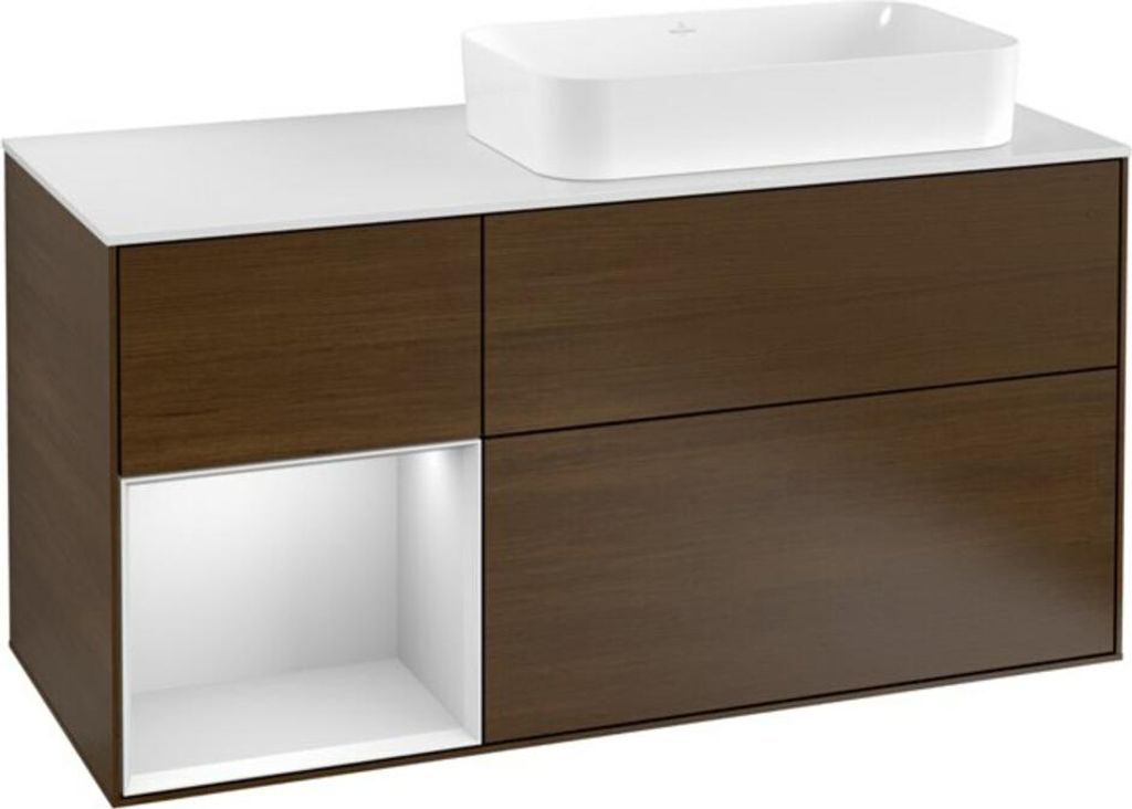 V&B Waschtischunterschrank Wandbeleuchtung Finion 120cm, Pl w m, Reg li wh. m Lac, wal ven