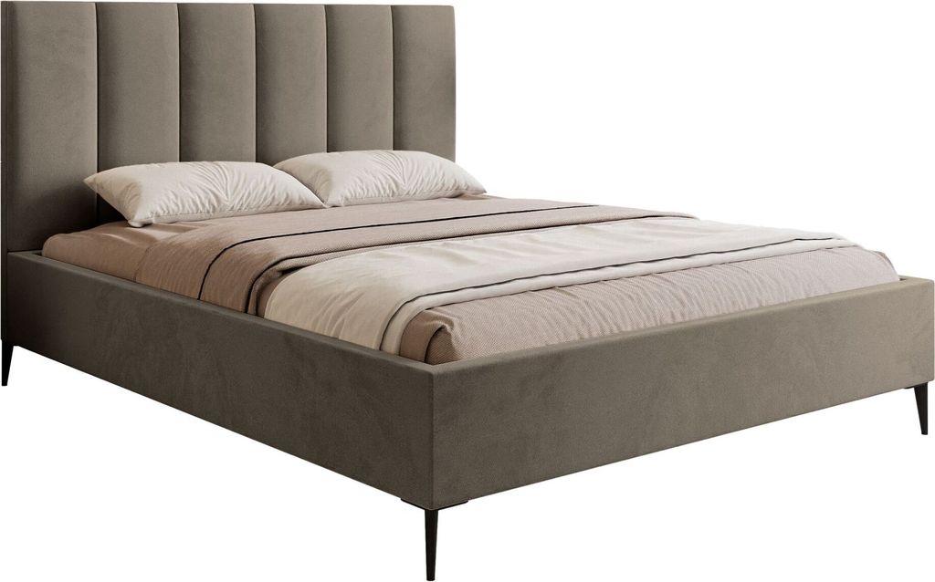 Selsey Masego – Polsterbett 180x200 cm, mit Bettkasten, Veloursbezug und Metallbeinen, Graubeige