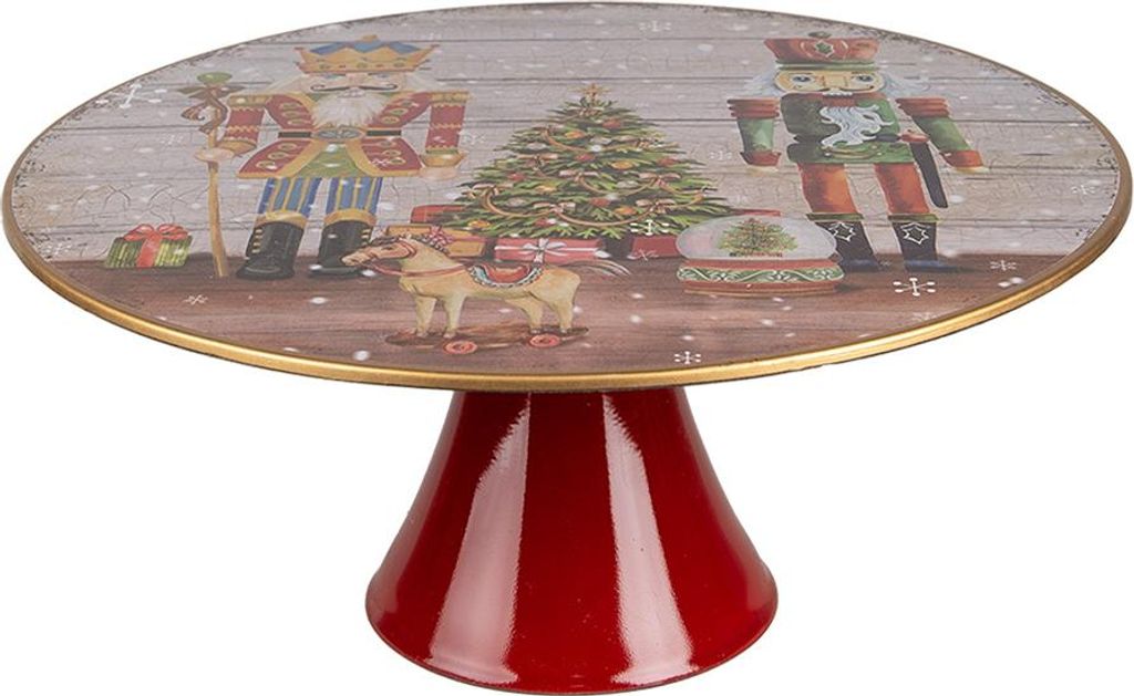 Clayre & Eef Tortenplatte auf Fuß Ø 33x14 cm Rot Kunststoff Nussknacker