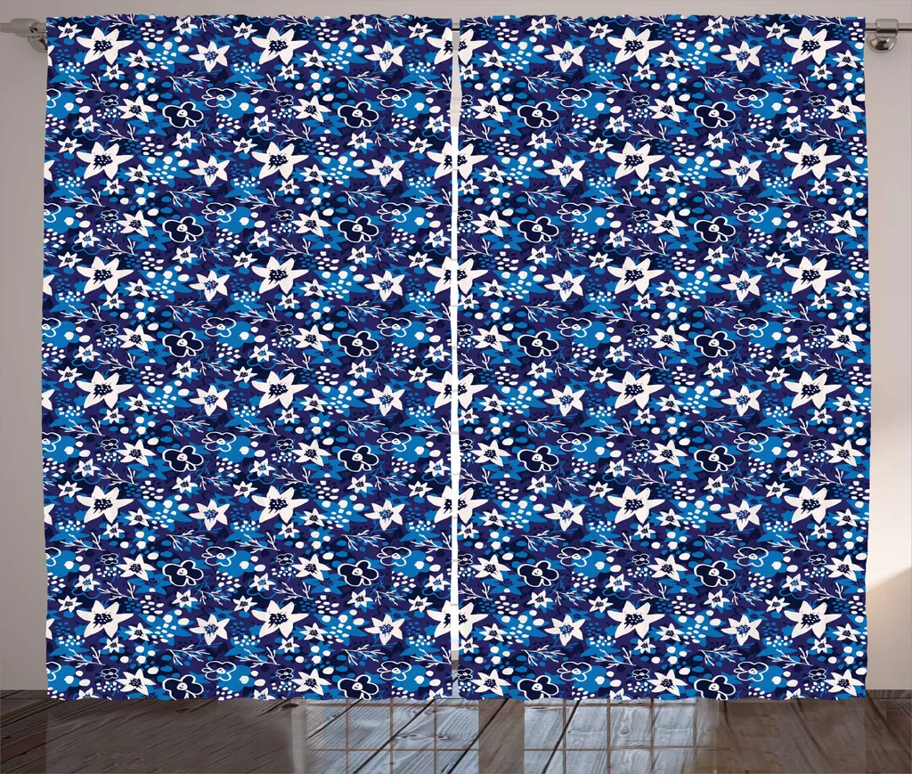 Rideau de Salon Universel Bleu Violet à Motifs Botaniques 280x225cm