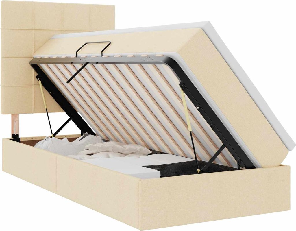 vidaXL Bett mit Stauraum und LED mit LED Creme 90 x 200 cm Polyester