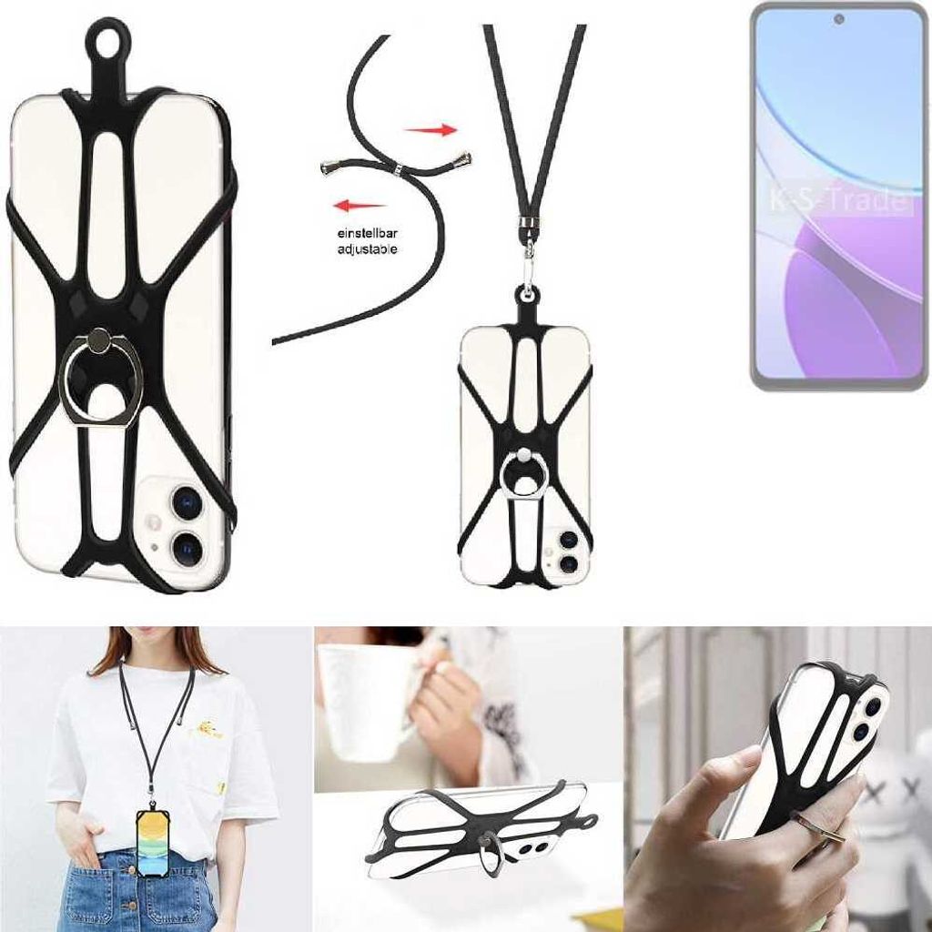 K-S-Trade 3in1 Handykette Handyband Handykordel Halsband Smartphone-Ring Handy-Ring kompatibel mit Vivo Y19s Fingerhalterung Handyring Tischständer